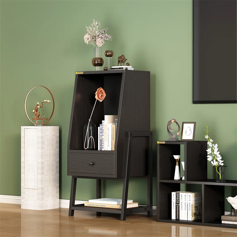 YQ FOREVER Wooden Storage Cabinet Bedside Table Storage Cube Dresser Bookcase Shelf Bedroom Living Room Furniture