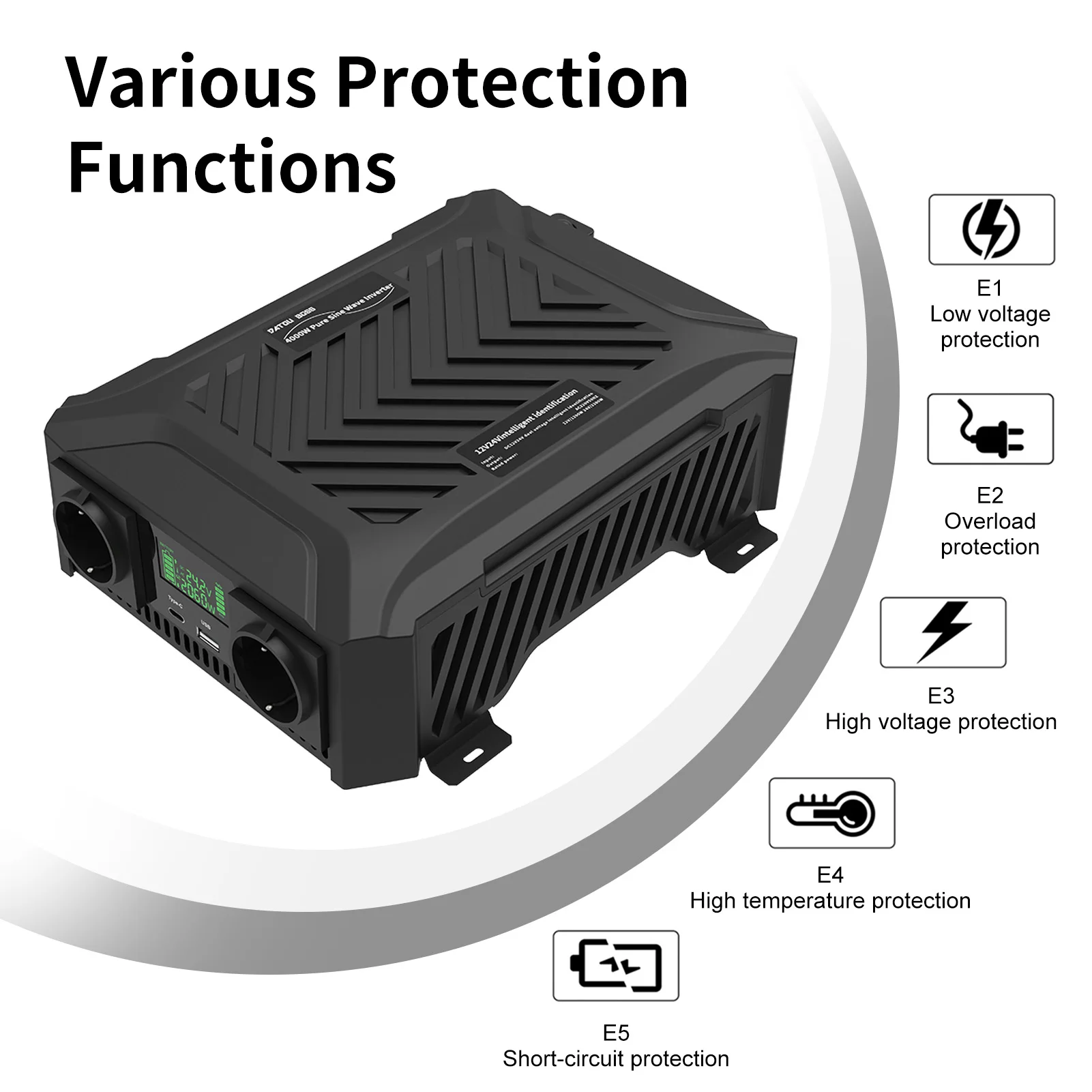 Inversor de tensão com visor lcd e tomada dupla para solar_voghion.com