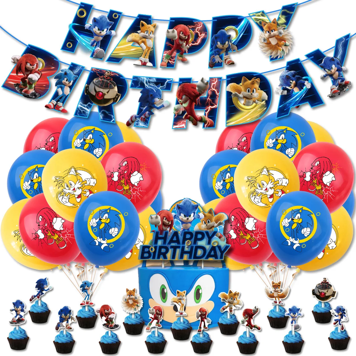 OPATER 6 Pcs Sonic The Hedgehog Balloons Birthday Party Supplies