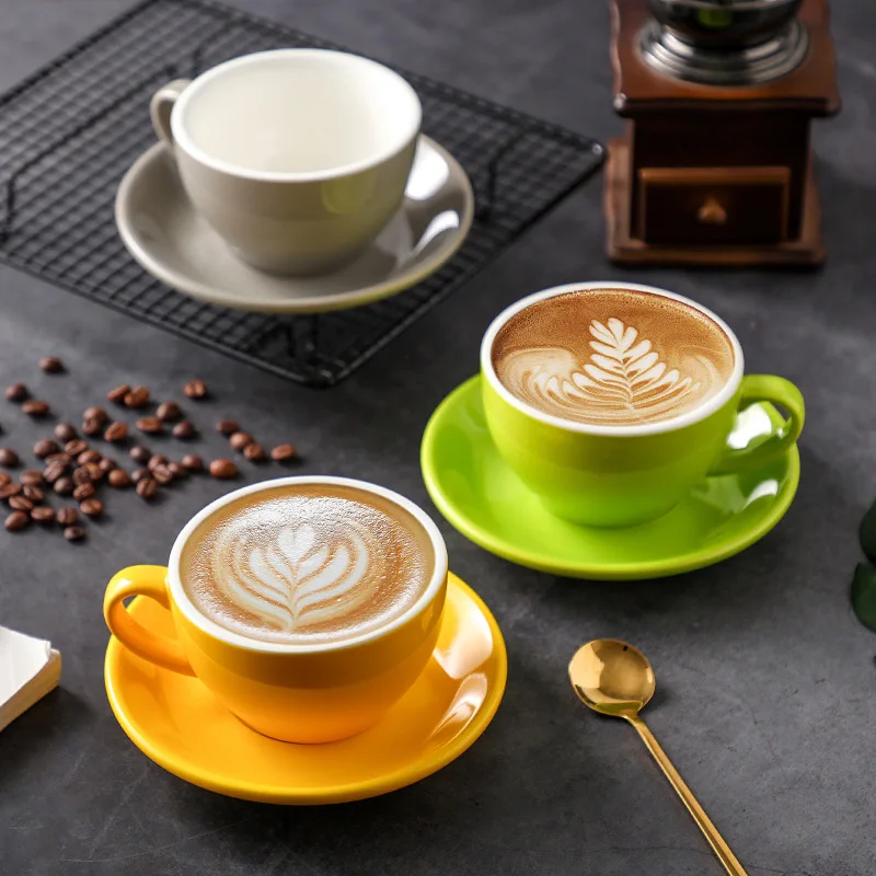 Colorful Custom LOGO TEXT 250ml Color Glazed Thickened Big Ceramic Cappuccino Latte Cup Porcelain Ceramic Cup Mug