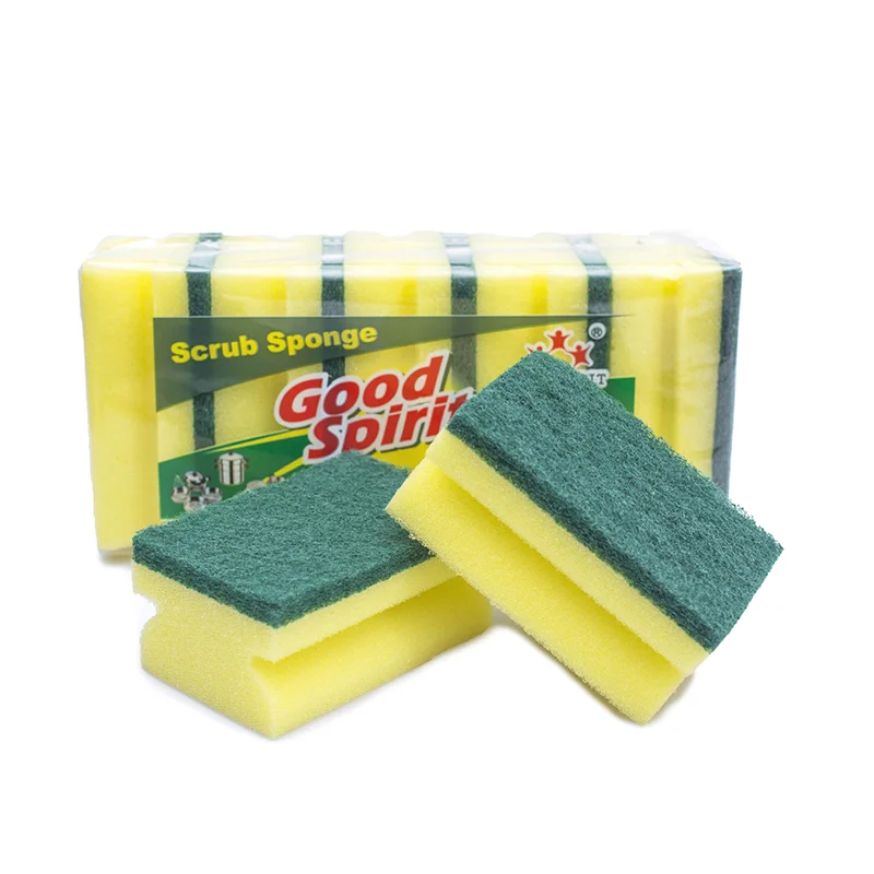 8 Sponge Scourers Yellow Cleaning Stain Surface Kitchen Dish Washing Up Pad Foam 