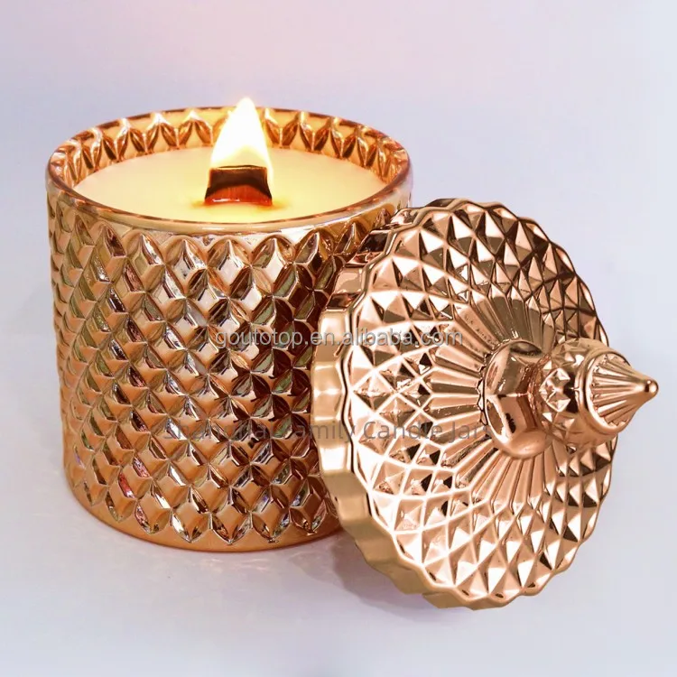 Wholesale 300ml Luxury Rose Gold Candle Jars With Lid And Box Glass