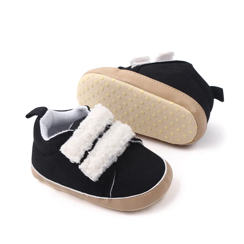 Spring Autumn Plush Hook&loop Soft PU Leather Baby Newbron Shoes for Boys and Girls manufacture