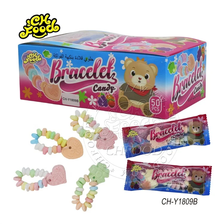 OEM Products Retractable Elastic Rope Heart Candy Bracelet Arm Candy Kids Hard Candy Wholesale Valentine's Day