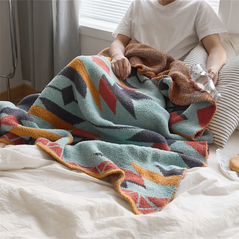 Wholesale Geometric Jacquard Super Cozy  Microfiber Knitted Throw  Blanket For Home Decoration sofa And Travel OEKO-TEXT ASY details