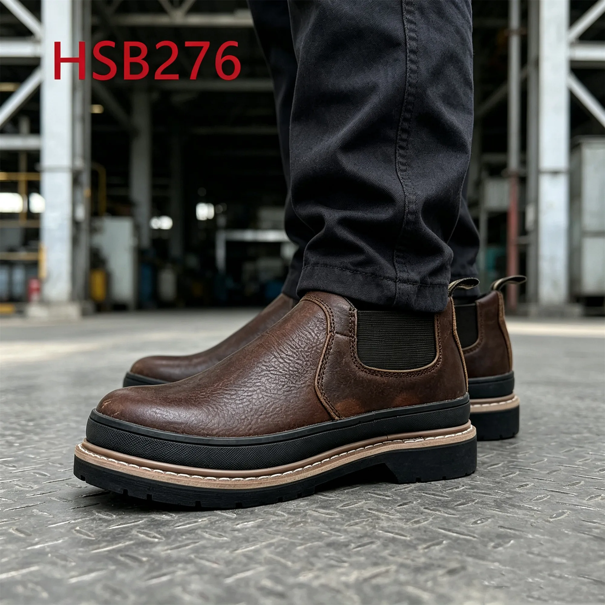 ZYF,heavy Industry Anti-moist Goodyear Rubber Sole Leather Safety Boots Top Level Crazy Horse Leather Brown Work Footwear HSB276