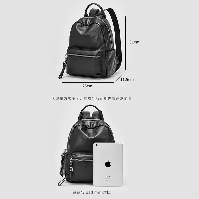 Black School Bag Genuine Real Leather for Female Backpack Bag Pack for Women Full Grain Leather Women’s Backpacks