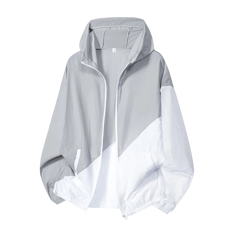 Color-blocked sun protection jacket, unisex lightweight nylon hooded jacket