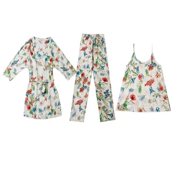 China Professional Manufacture Three Piece Set Soft Adult Wholesale Pajamas With Belt