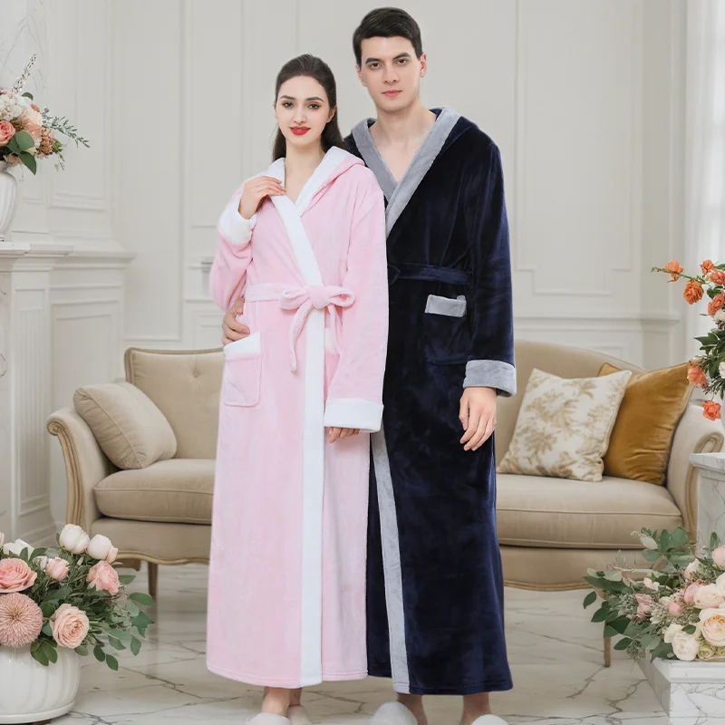 Sunhome Women Fluffy Warm Fleece Hooded Plush Soft Robe Womens With Hood Soft Warm Spa Custom Bathrobe