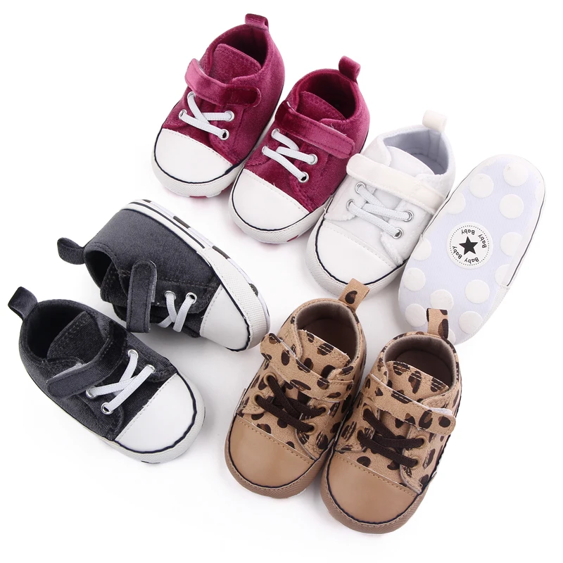 New Arrival Star Dot Canvas Baby Sneakers Shoes Lace up Walking Shoes Soft Sole Slip on House Slippers supplier