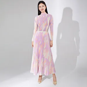 2025 Fashion European  American Fashion Set Gradient Pleated Skirt 2-Piece Set Women's Autumn Miyake Pleated Skirt Set