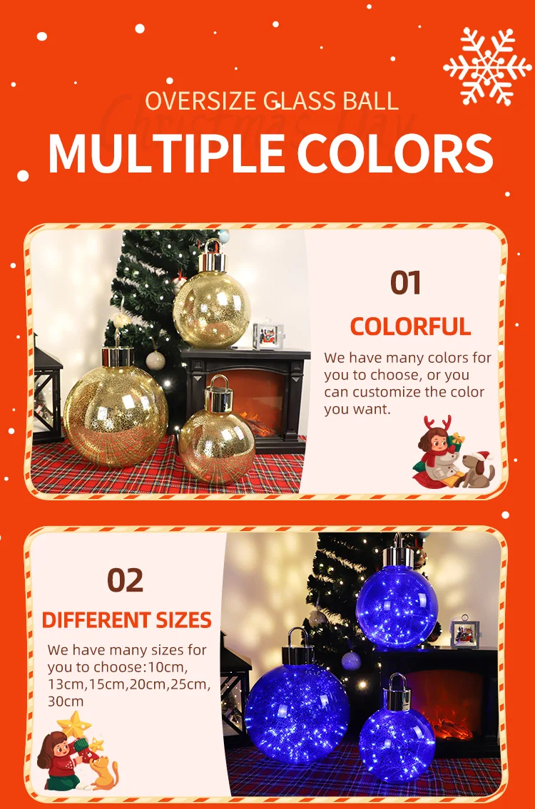 Large Christmas decorative ornament glass ball with LED light details