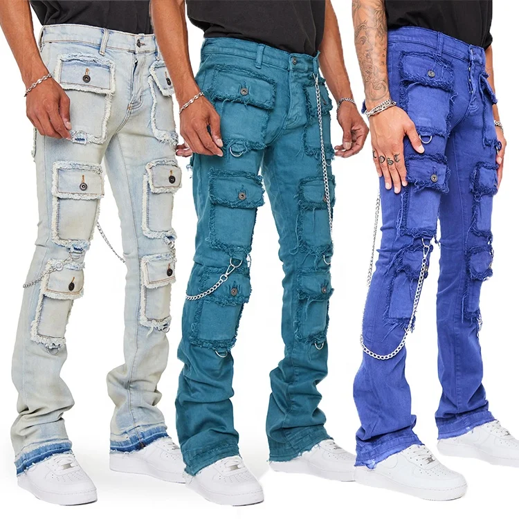 Work Out Custom Style Denim Jeans Distressed Fashion Stacked Jeans Men -  Buy Distressed Stacked Jean,Stacked Jeans,Fashion Custom Emboridery Blue  Denim Trousers Product on 