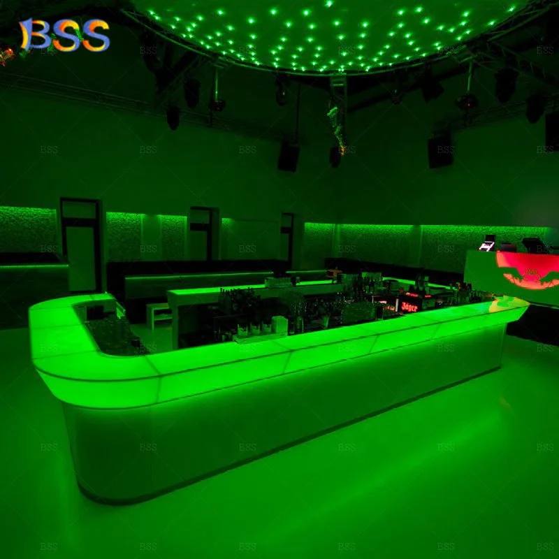 Pub Counter Table U Shape Modern Design Translucent Corian Led Night Club Bar Counter