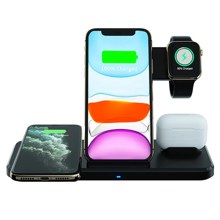 Лидер продаж Многофункциональный складной Беспроводное зарядное устройство для быстрой зарядки с 4 в 1 держатель функцией беспроводной