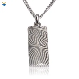Factory Wholesale  Men's Stainless Steel Damascus Jewelry Rectangle Necklace Tizti Pendant