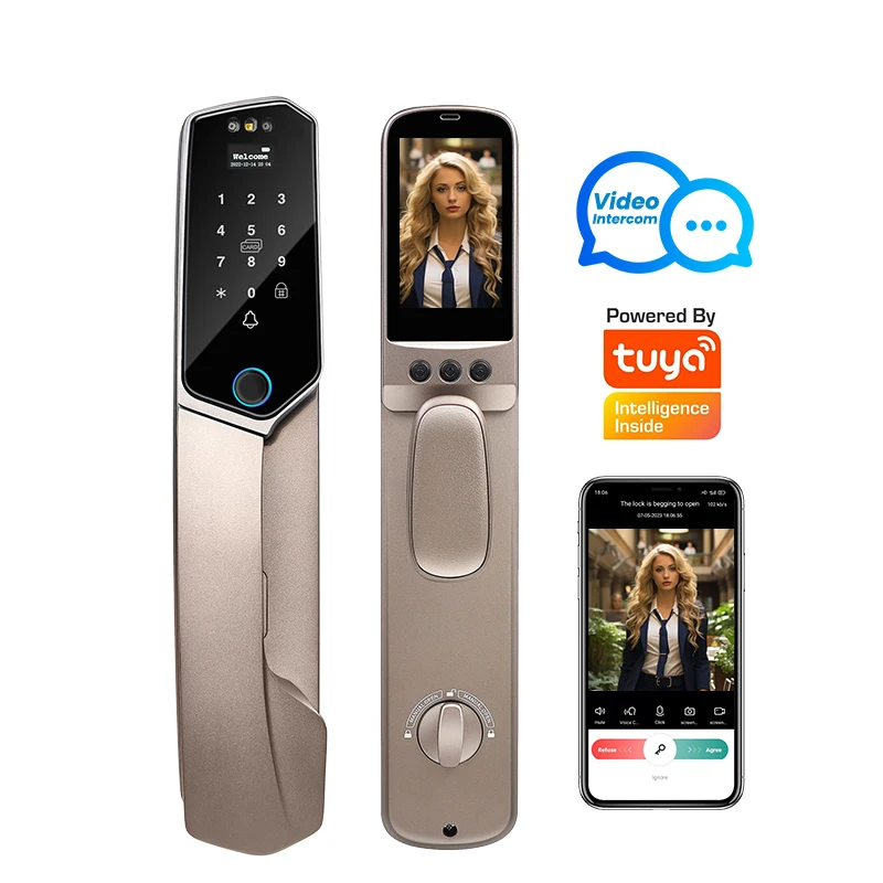 Kadonio Powerless Top Security Passive NFC 4 Electric Bolt Face Recognition Smart Metal Door Lock Main Gate Lock