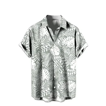 Men's fashion T-shirt 3D digital printing vacation style short-sleeved Hawaiian elements shirt lapel casual tops