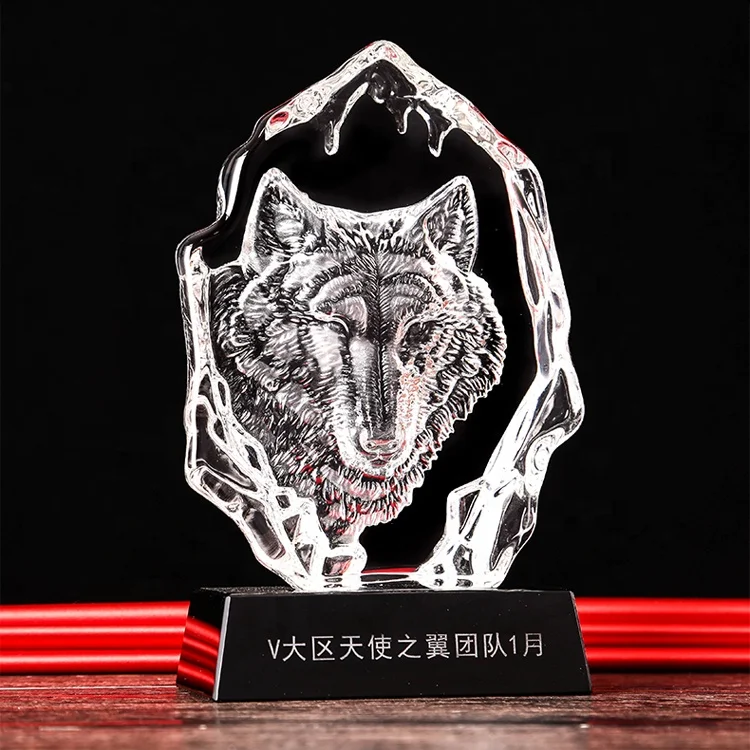 Modello di lupo di cristallo con motivo di lupo di cristallo, 3D, con incisione laser 3D, decorazione per lupo di cristallo, incisione a forma di lupo in vetro, idea regalo con confezione