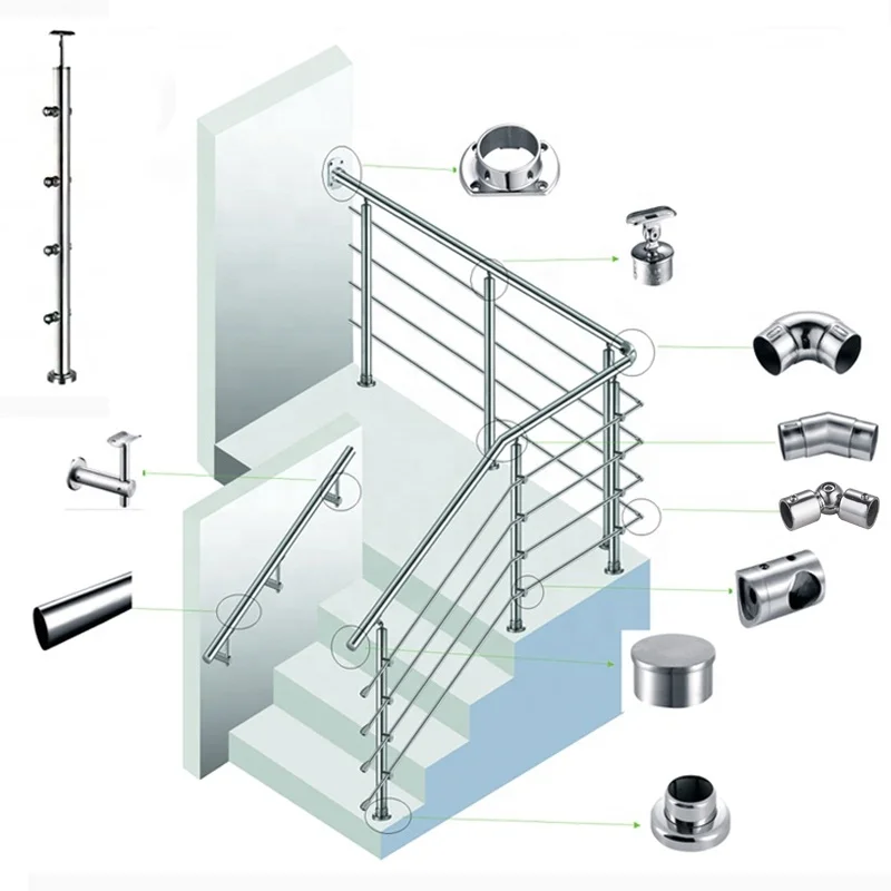 stainless steel handrail glass balustrade fittings staircase balcony glass railing accessories