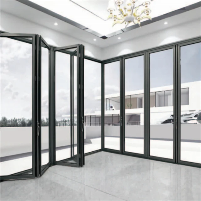 High Quality Aluminum Alloy Electric Folding Door for Balconies & Factories Typhoon-Resistant & Anti-Pinch