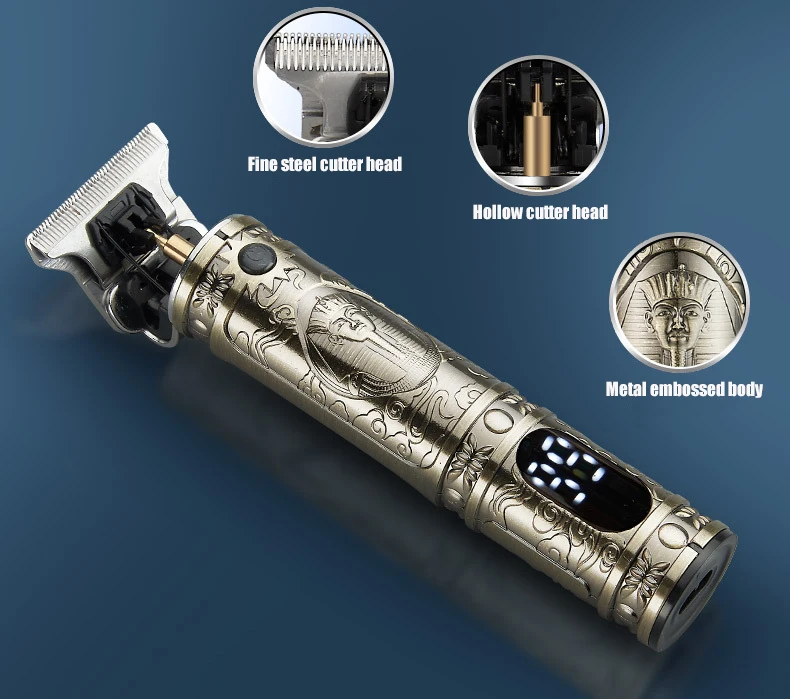 Машинка для стрижки волос Gold Trimmers с зарядкой от USB, профессиональный триммер для бороды с ЖК-дисплеем, электрическая машинка для стрижки волос T-blade