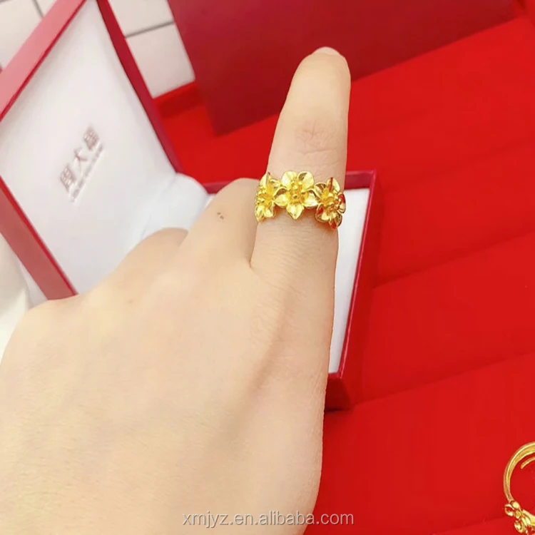 Brass Plated Thick Gold Opening Retro Female Ring Ese Gold Bridal Big  Flower Ring Long Lasting Color Jewelry
