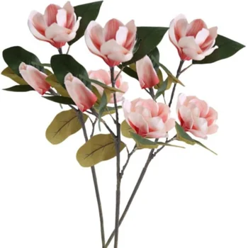 Artificial Magnolia Flower Long Pink Flower Wedding Bouquet Vase Floral Arrangement for Table Centerpiece Wedding Holiday Party