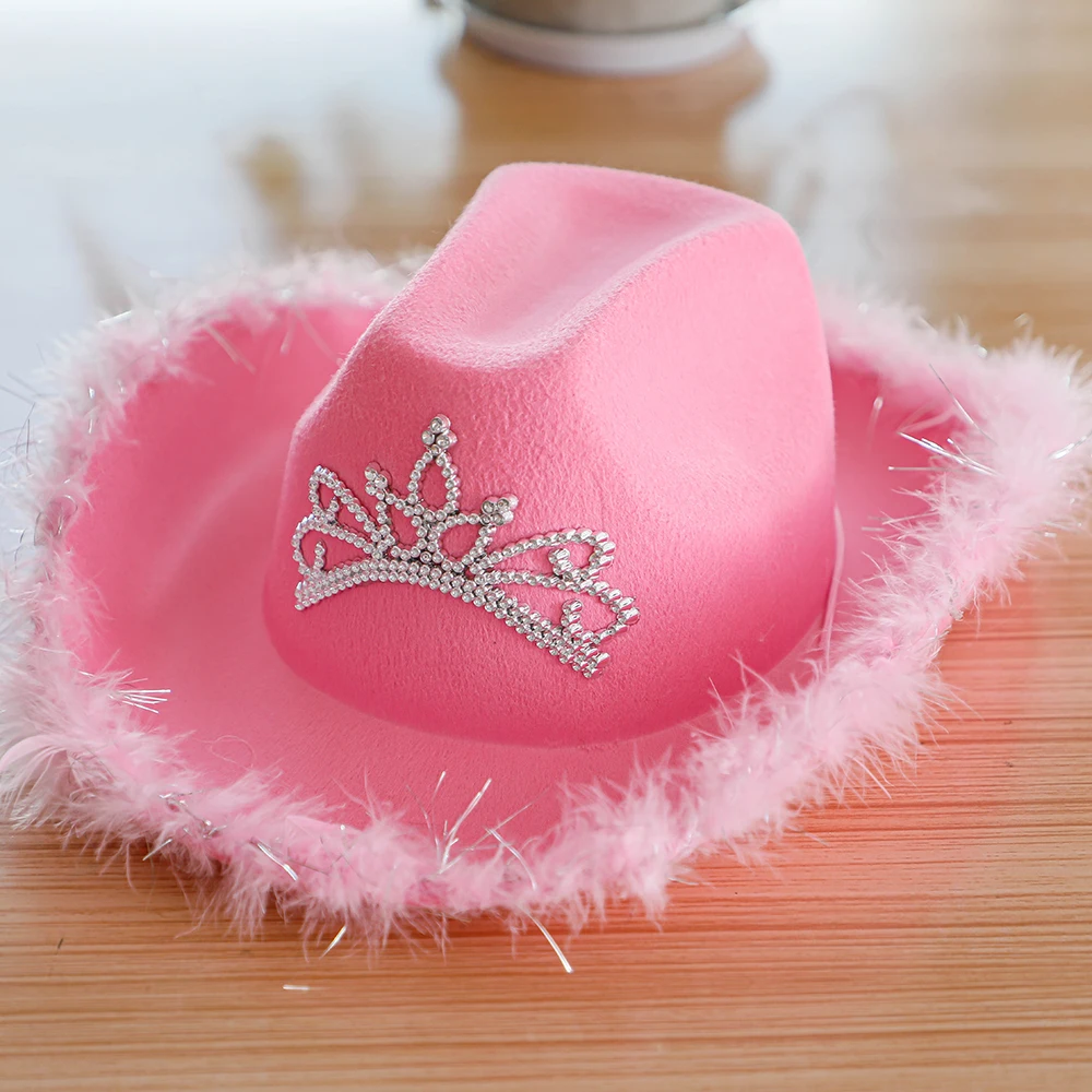 Western Felt Tiara Feathers Sombrero Pink Cowgirl Hats