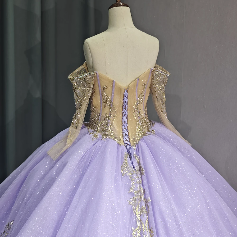 Sparkly Tulle Quinceanera Dress With Beaded Appliques Long Train Puffy Lilac  Ball Gown Sweet 15 6760| Alibaba.com