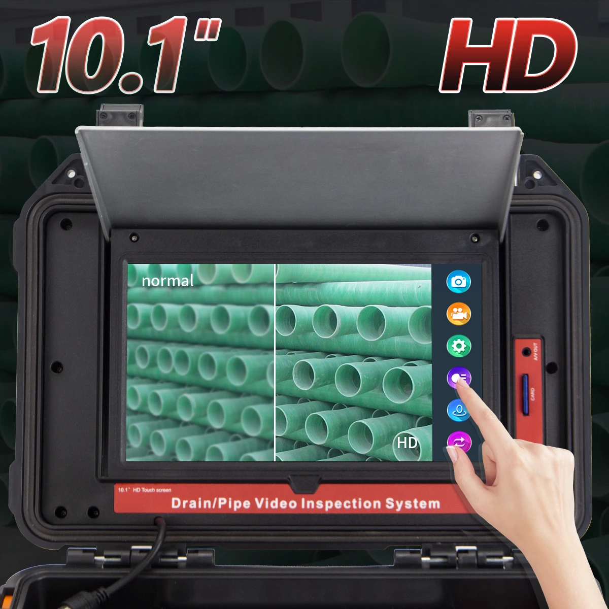 Sewer Inspection Camera 512HZ Sonde/Transmitter+Locator/Receiver, Drain Camera with 10.1 Inch 1080P Touch Screen Meter Counter 16GB Audio+Video for Pipes Inspections