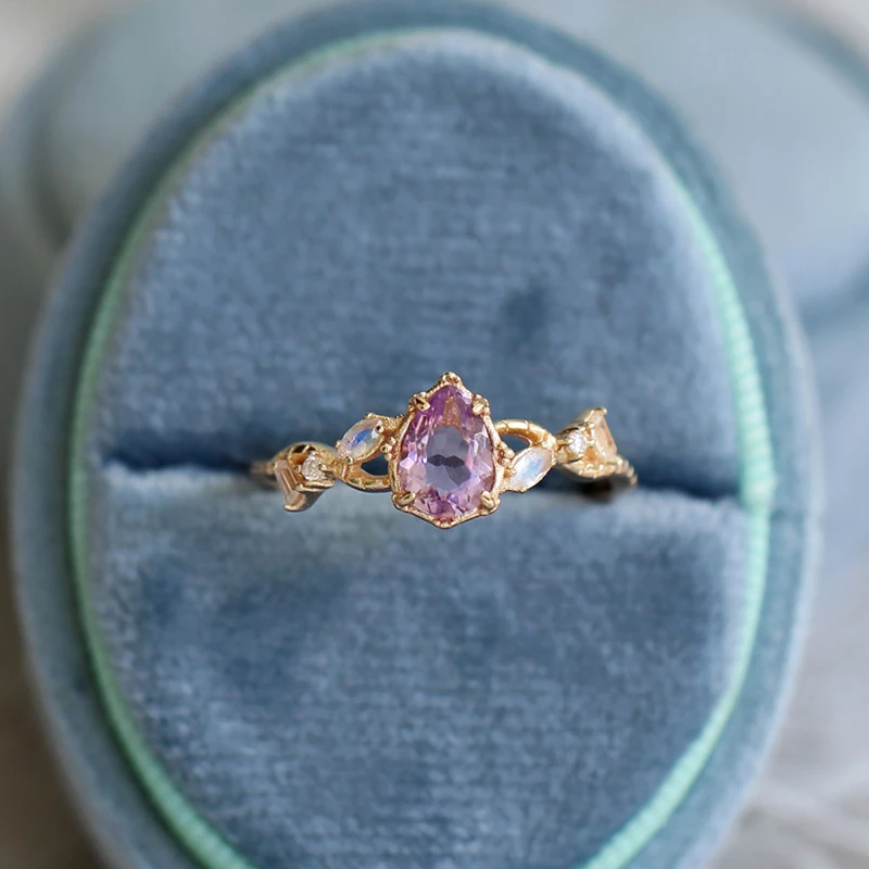 925 Sterling Silver 14K Gold Plated Gemstone Series Natural  Amethyst and 14k Gold Plated 925 Silver  Women\'s Ring main image 0