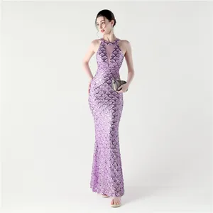 New Women's Evening Dress with Sequins, Mesh, Body-hugging, Sexy Off-shoulder Design, Suitable for Parties and Banquets.