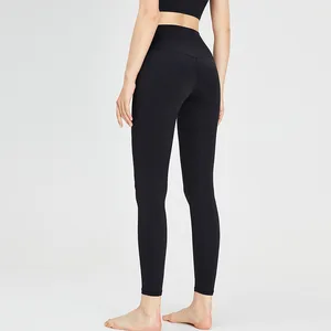 75% Nylon 25% Spandex Womens Plain Yoga Pants Active Wear Pockets Leggings Seamless Tights