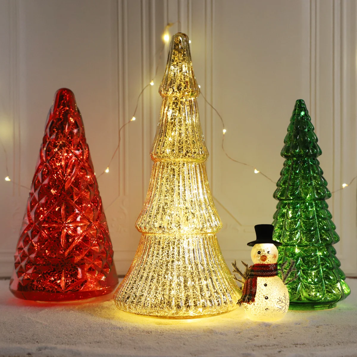 Customized colorful Christmas tree hand blown glass decoration with led lights Merry Christmas 2023