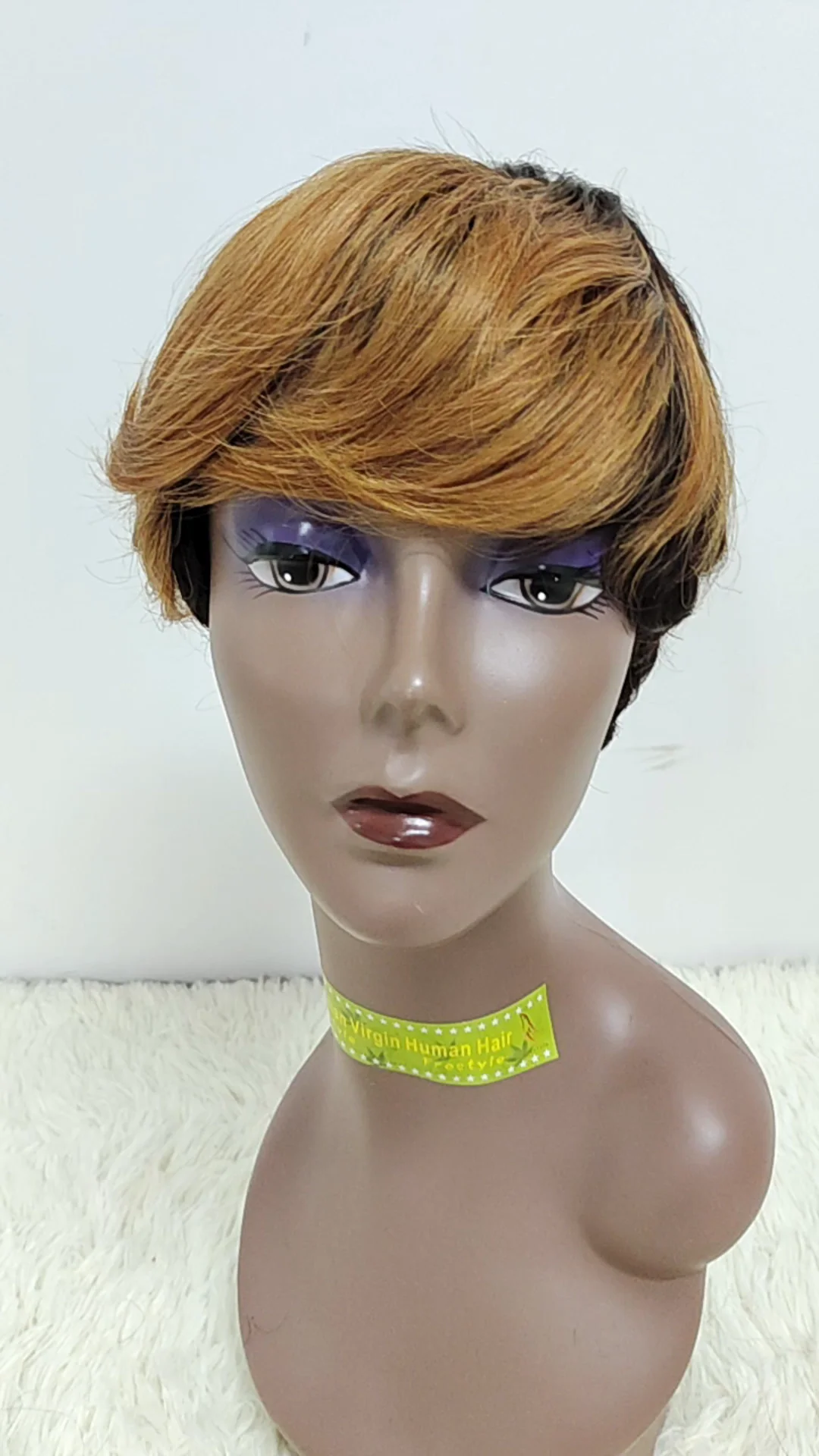 Letsfly Curly Short Cut Wigs Non Lace Wigs Remy Human Hair Ombre Color 5pcs Full Machine Made