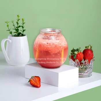 New Design Custom Logo Disposable Clear Plastic Cans for Cake Smoothie Milk Tea Juice Pet Cans With Fully Open Lids