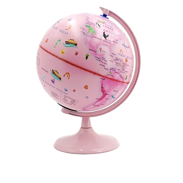 Розовый Глобус для детей, обучение с подставкой и животными, земной шар, ночник для девочек, декор комнаты, классная комната, развивающий подарок