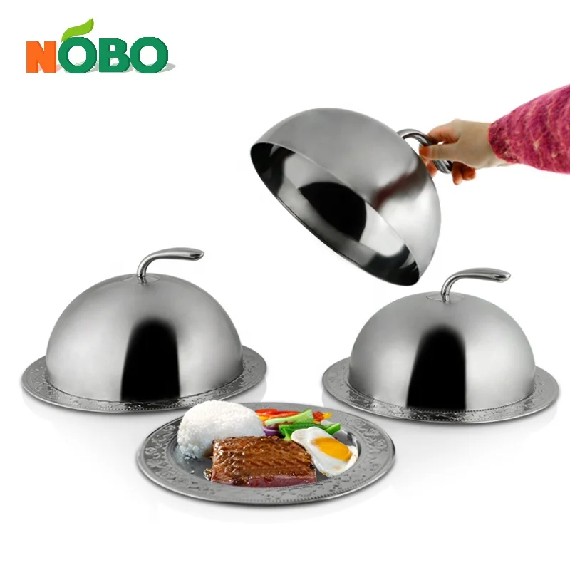 Stainless Steel Cloche Food Cover Dome Plate Restaurant Serving Dish Bell  Jar