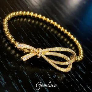 14K/18K Gold 0.658CT Lab-Grown Diamond Motorcycle Bracelet, 8.71g Bow Design, Customizable Luxury Stackable Jewelry