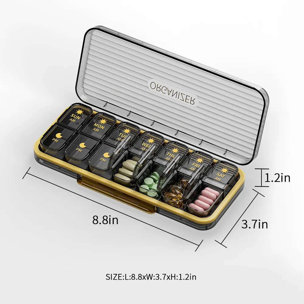 Travel 7 Day 14 Compartment Am/Pm Pill Organizer Box Plastic Portable ...