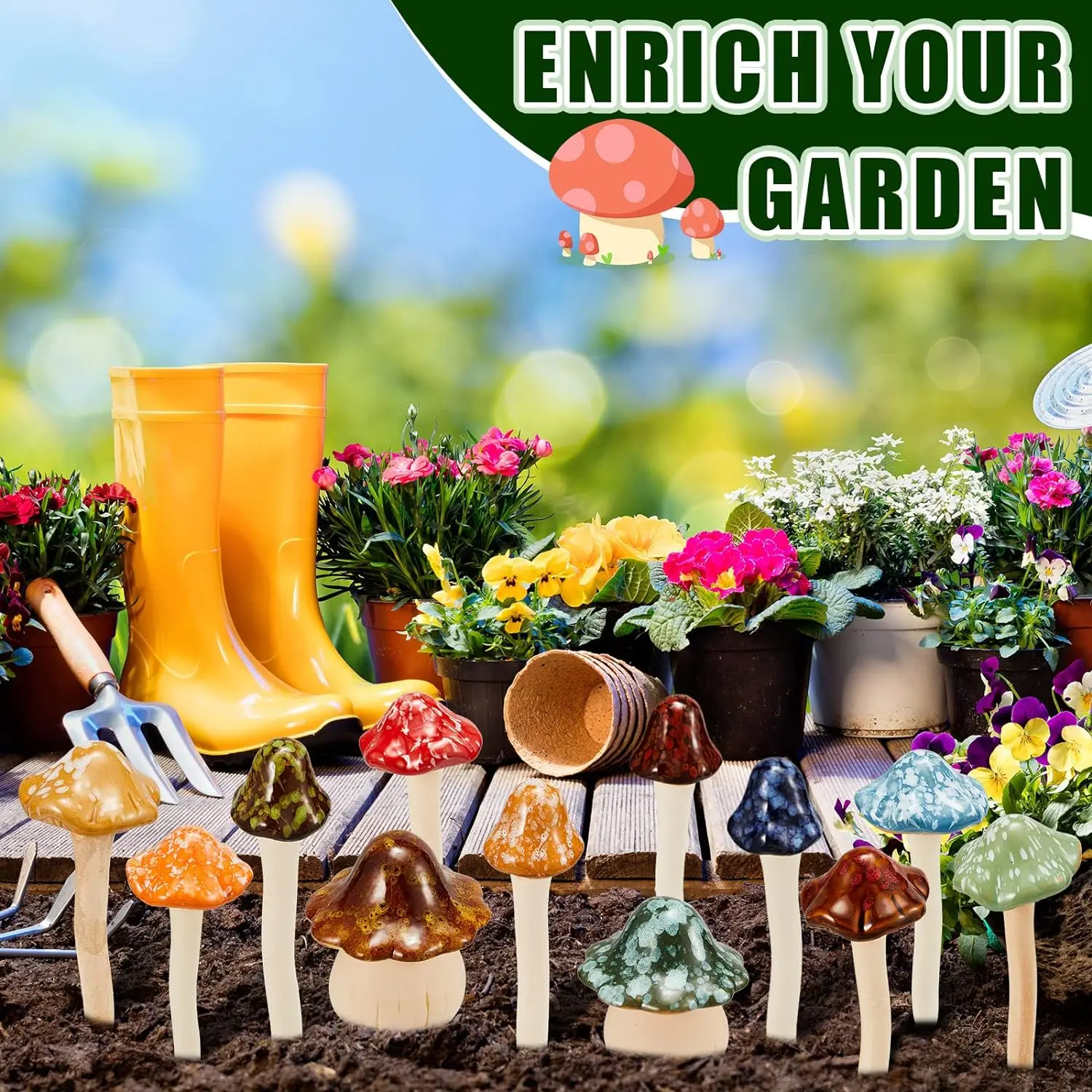 Ceramic Mushroom Statue Ceramic Garden Mushrooms Figurine Decorative ...