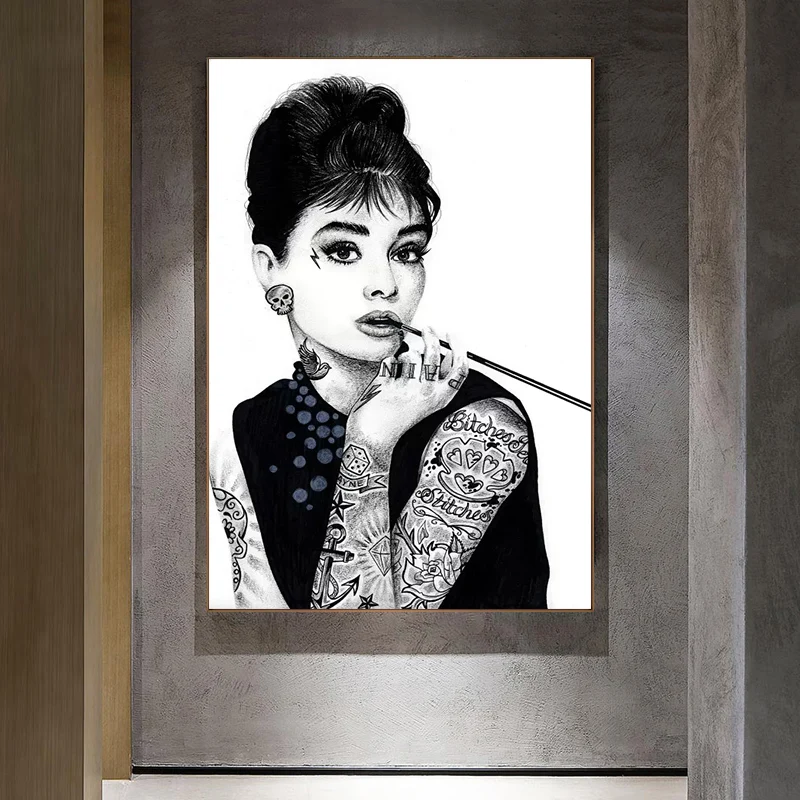 Canvas Wall Art Print Classic Audrey Hepburn Painting Decor Picture No frame 1P 