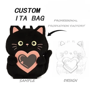 Custom Design Cute Black Kitten Shape Ita Bag Manufacturer Clear Crossbody Purse Backpack for Lolita Pin Display Oem Odm Support