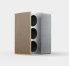 Haut-parleur argenté + panneau en bois