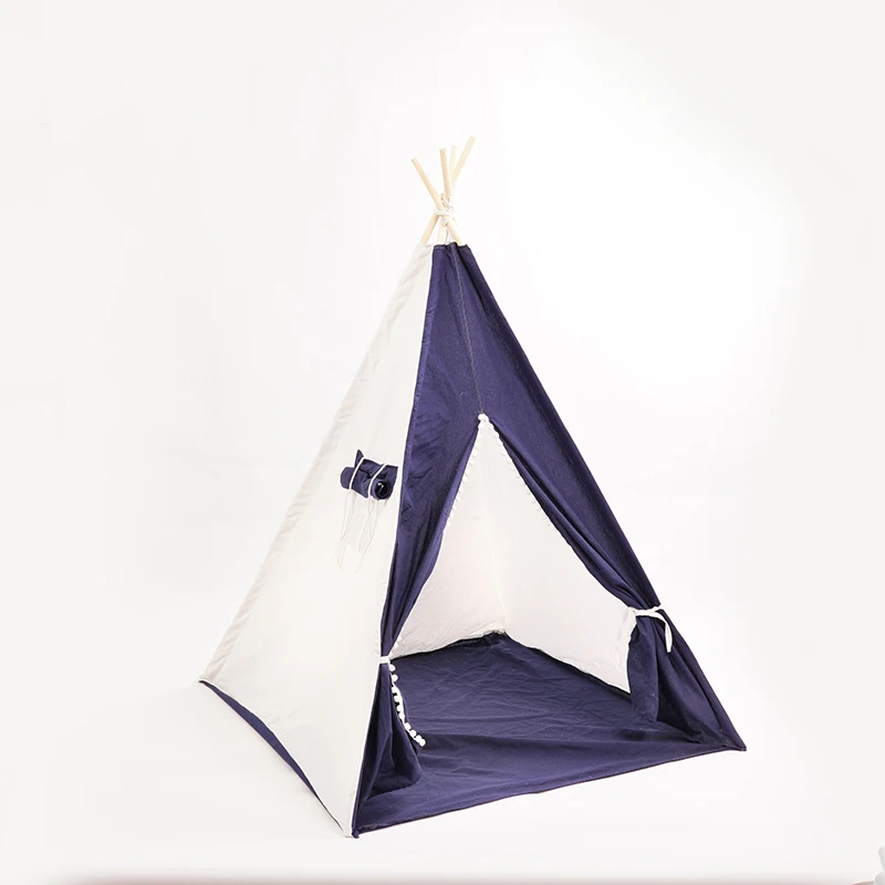 Игровой домик, деревянная полиэфирная ткань, белый и темно-синий вигвам, уличная палатка для детей