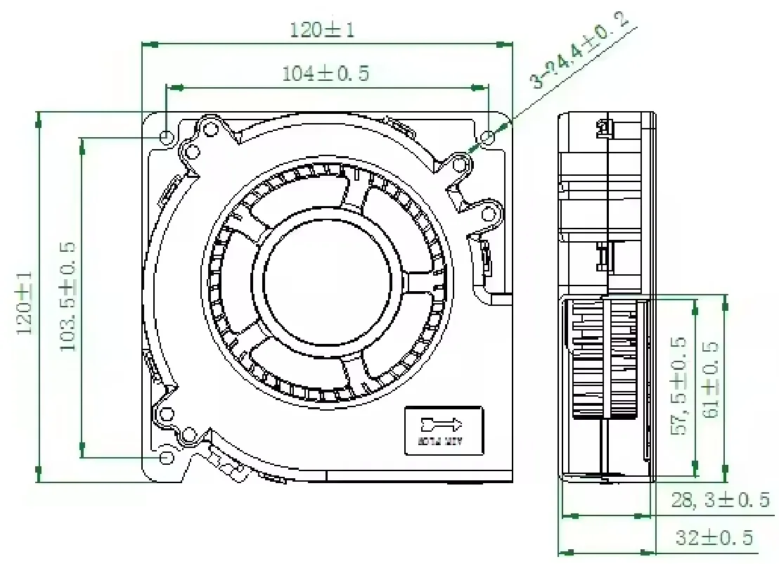 Ventilateur De Refroidissement 24V 0,61A 120x32mm - Modèle 12032B24H
