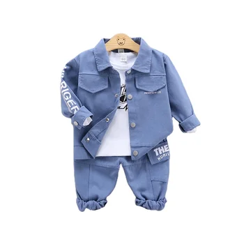 Wholesale Children's Boutique Clothing Baby Three Piece Kids Child Blue Jacket Suit