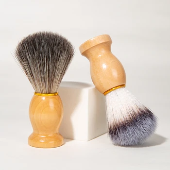 Premium Men's Wooden Shave Brush with Badger Handle Cleansing and Beard Care Soft Nylon Silk and Boar Bristle Shaving Brush